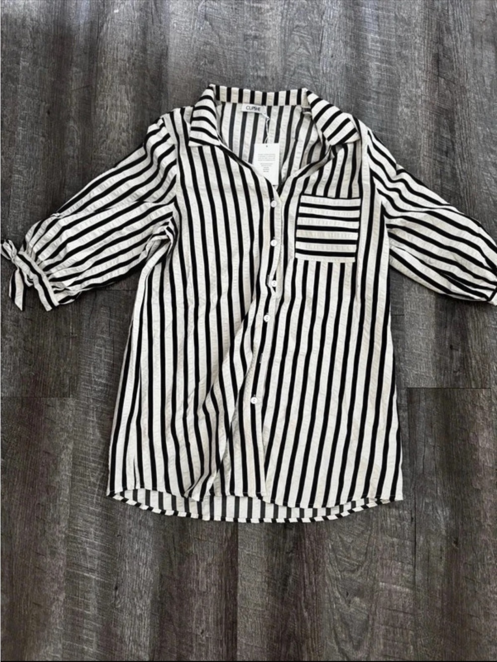 White and black striped swim coverup cupshe